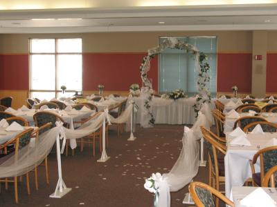  and bows are cheep to make too RE Wedding Reception in a Church's Gym