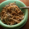 A bowl of beef mushroom stroganoff
