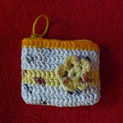 Coin purse made from crocheted plastic bags