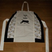 Finished apron made out of a canvas bag.