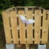 Compost bin made from pallets with door shut (no roof)