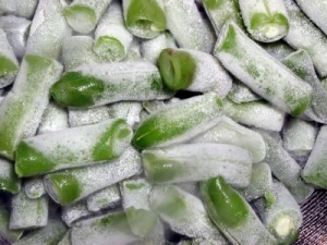 Using Leftover Vegetables, Freezing Green BeansPhoto of green beans with frost on them.