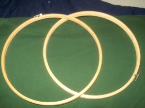Two wooden embroidery hoops