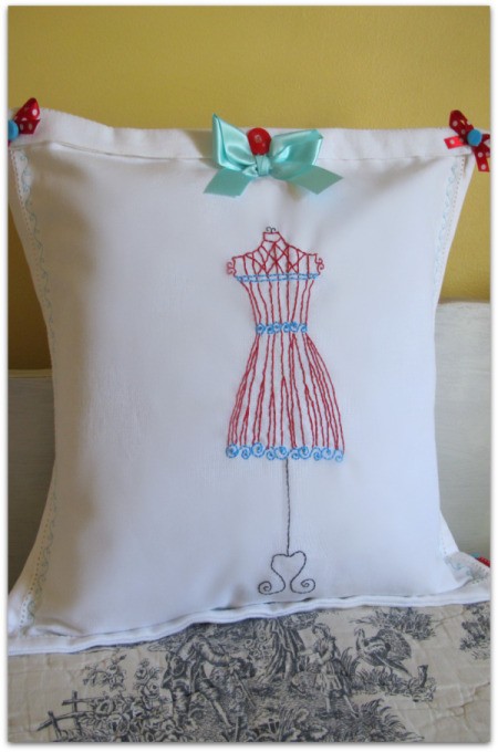 Finish embroidered cloth napkin pillow
