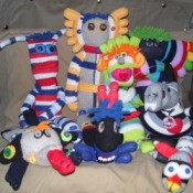 Groups photo of several sock creatures.