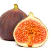 Two figs, one is cut in half.