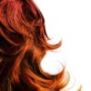 Red hair with curled ends.