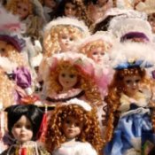 Cluster of fancy lady dolls.