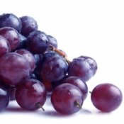 A bunch of red grapes.
