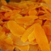 Dried mango strips.