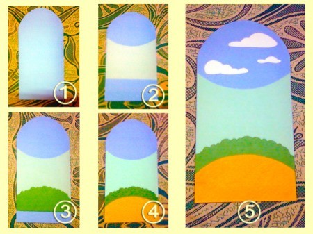 Series of step by step painted background images for cards 