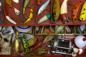 Lures and Bobbers in a Tackle Box