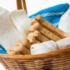 A basket of dog bones and other treats.