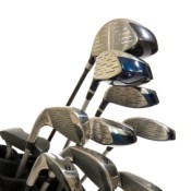 Saving Money on Golf Clubs, Set of Golf Clubs on White Background