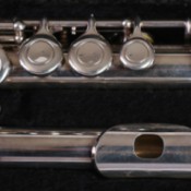 A flute in sections stored in a case.