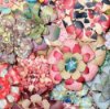 Paper flowers made with multicolored and patterned papers.