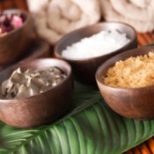Salt and Herbs in Wooden Bowls