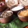 Salt and Herbs in Wooden Bowls
