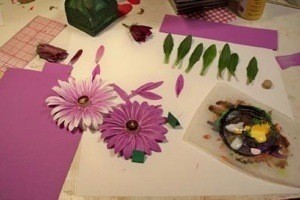 Purple Paper Daisies before adding a stem