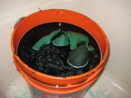 Dying White Sweats Green in Orange Bucket