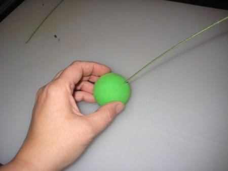 Attaching Foam Ball to Wire for Antenna