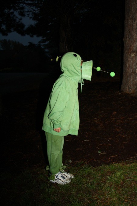 Boy in Plant Costume Standing in Yard