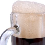 Root beer in a glass mug.