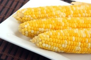 A plate of yellow corn on the cob.