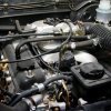 A dirty car engine.