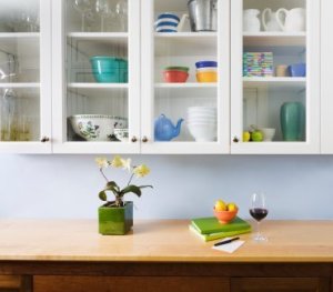 Photo of organized kitchen cabinets.