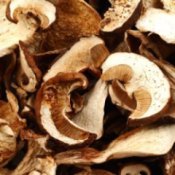 Dried sliced mushrooms.