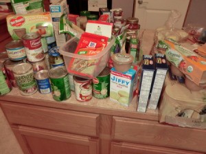 Food from the cabinet sorted by type.