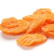 Frozen sliced ripple cut carrots.