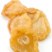 A small pile of dried pears