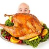 Man Peaking over the Back of Large Turkey