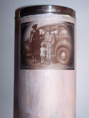 Glued photo on tin