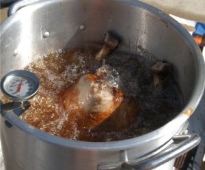 Large Turkey in Deep Fryer
