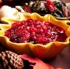 Cranberry Relish in Yellow Dish at Thanksgiving Dinner Table