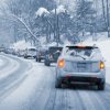 Driving on Icy Roads, Line of traffic on icy road.