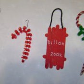 Photo of four homemade Christmas tree ornaments.