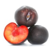 Three plums ready for peeling.