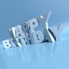 Blue letter blocks spelling out happy birthday.