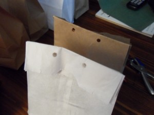 Holes punched in bags for ribbon.