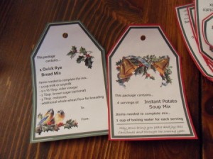 Closeup of gift tags.