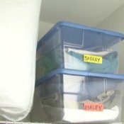 Storing Out of Season Clothes, Clothes in Labeled Plastic Bins