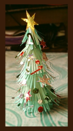 Decorated paper Christmas tree.