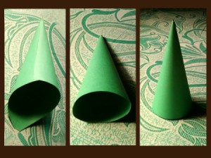 Making the paper cone shape for the tree.