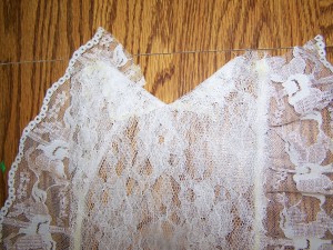 View of the 3 inch lace sewn to the 6 inch lace.