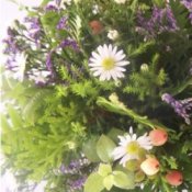 Closeup of floral arrangement.