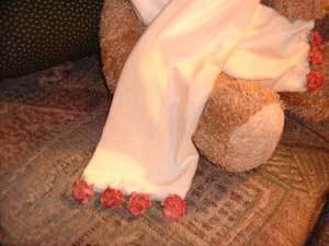 Detail on velvet scarf.